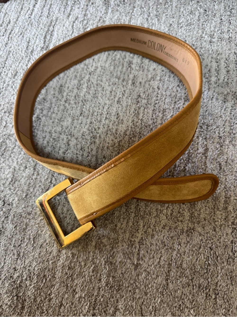 Vintage Colony Designs Tan Brown Suede Belt with Gold Buckle S